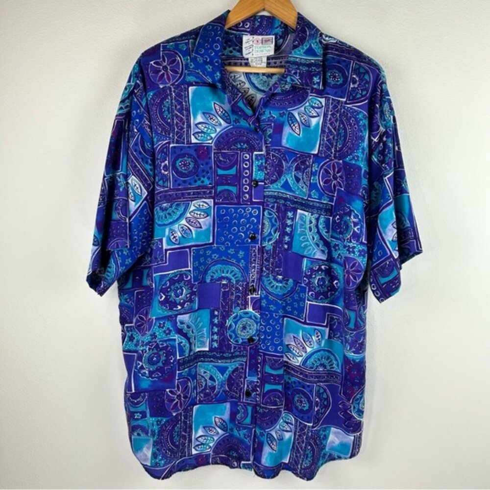 Vtg Topson Downs Women’s Colorful Tropical Casual Button Down Shirt Size 22W
